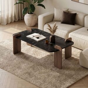 wohnli-moebel-suche-M26124650-1 Couchtisch mit rechteckiger Platte L120 cm - Schwarzholz 120x35x60cm Spanplatte Schwarz Calicosy Möbel Wohnzimmermöbel Couchtische