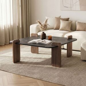 wohnli-moebel-suche-M26124651-1 Couchtisch mit quadratischer Platte L90 cm - Schwarz 90x35x90cm Spanplatte Schwarz Calicosy Möbel Wohnzimmermöbel Couchtische
