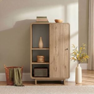 wohnli-moebel-suche-M26124653-1 Hohe Anrichte 1 Tür 3 offenen Fächern B70 cm - Eichenoptik Dekor 70x110x34cm Spanplatte Braun Calicosy Möbel Esszimmermöbel Sideboards, Highboards & niedrige Anrichten