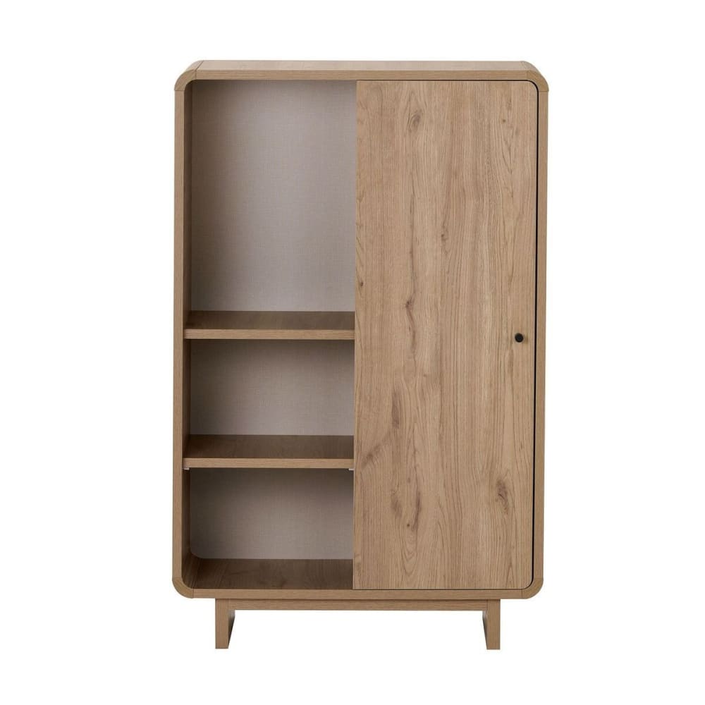 wohnli-moebel-suche-M26124653 Wohnli Möbelsuche - Hohe Anrichte 1 Tür 3 offenen Fächern B70 cm - Eichenoptik Dekor