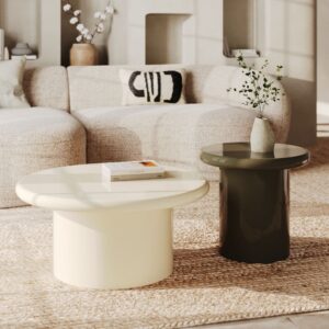 wohnli-moebel-suche-M26124702-1 Set aus 2 weißen und khakifarbenen MDF-Couchtischen 50x46x50cm Holz Weiß Maison Pavane Möbel Wohnzimmermöbel Couchtische