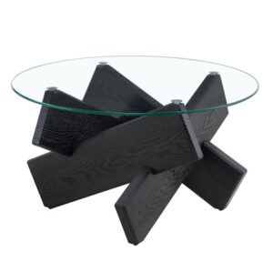 Wohnli Möbelsuche - Couchtisch aus MDF und Glas mit Kreuzgestell 79x79x45 cm