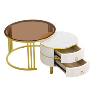 Wohnli Möbelsuche - 2-teiliges Couchtisch-Set aus MDF mit Schubladen 70x70x45 cm