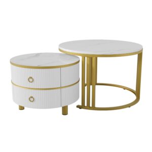 Wohnli Möbelsuche - 2-teiliger Couchtisch aus MDF mit 2 Schubladen 70x70x46 cm