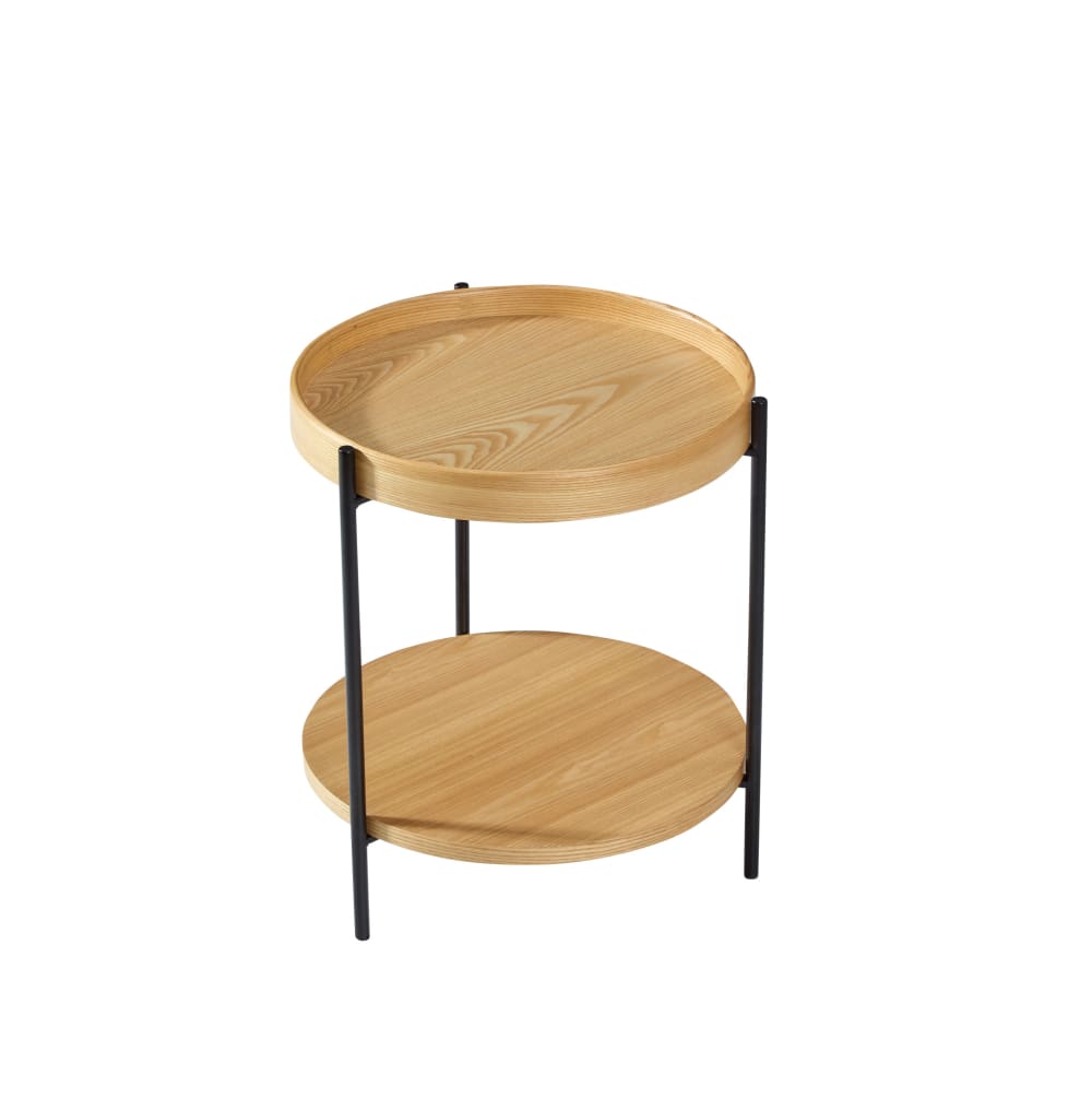 Wohnli Möbelsuche - Couchtisch aus Massivholz und MDF mit 2 Ebenen Ø69x38 cm