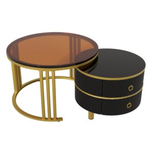 Wohnli Möbelsuche - 2er Couchtisch-Set aus MDF mit Schubladen 70x70x45 cm