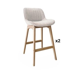 wohnli-moebel-suche-M26125819-1 Barhocker-Set Eiche & Cord-Samt H75cm 49x100x54cm Holz Beige Mob In Möbel Esszimmermöbel Barhocker