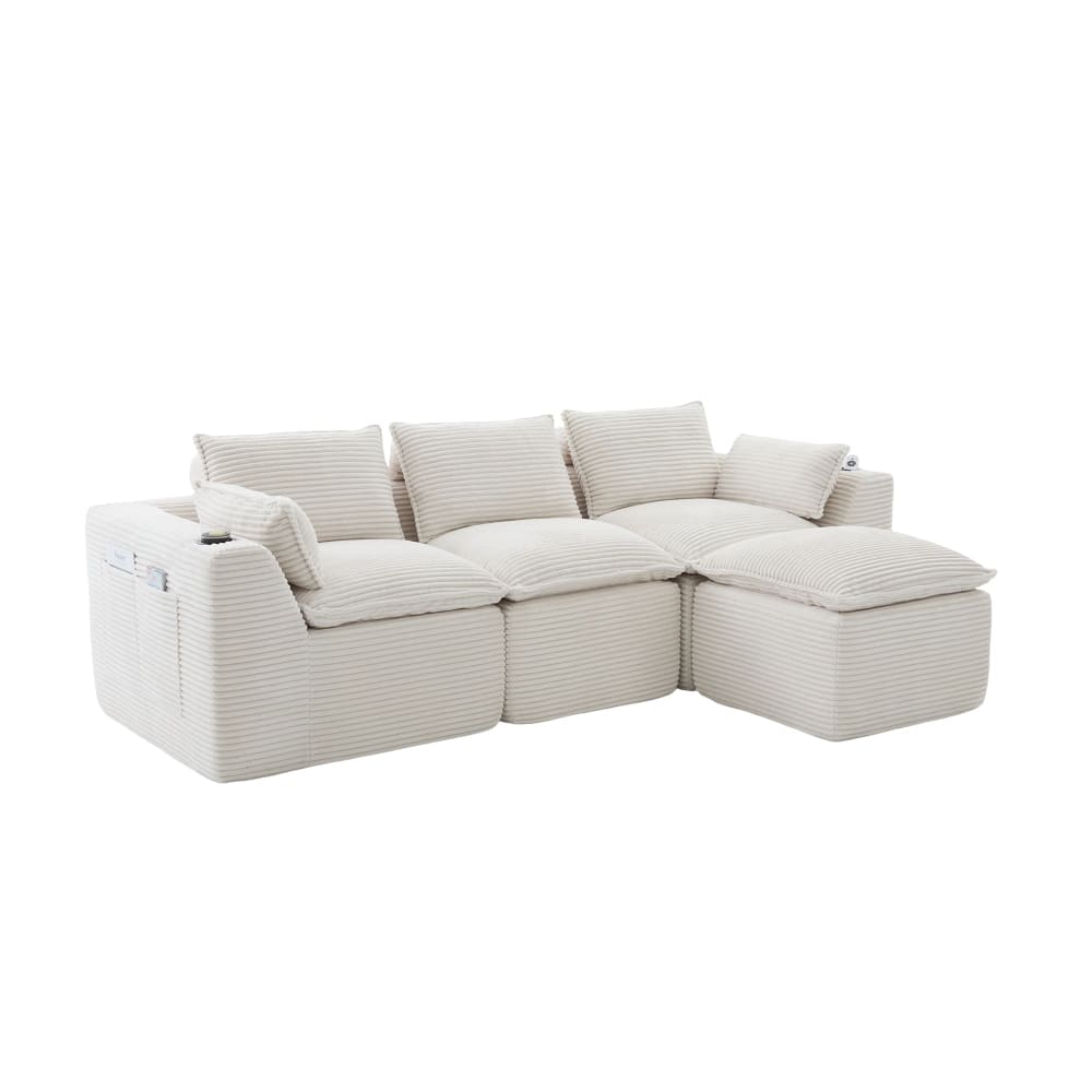 wohnli-moebel-suche-M26126085 Wohnli Möbelsuche - Modulares 3-Sitzer Sofa mit Hocker und Kissen aus Chenille