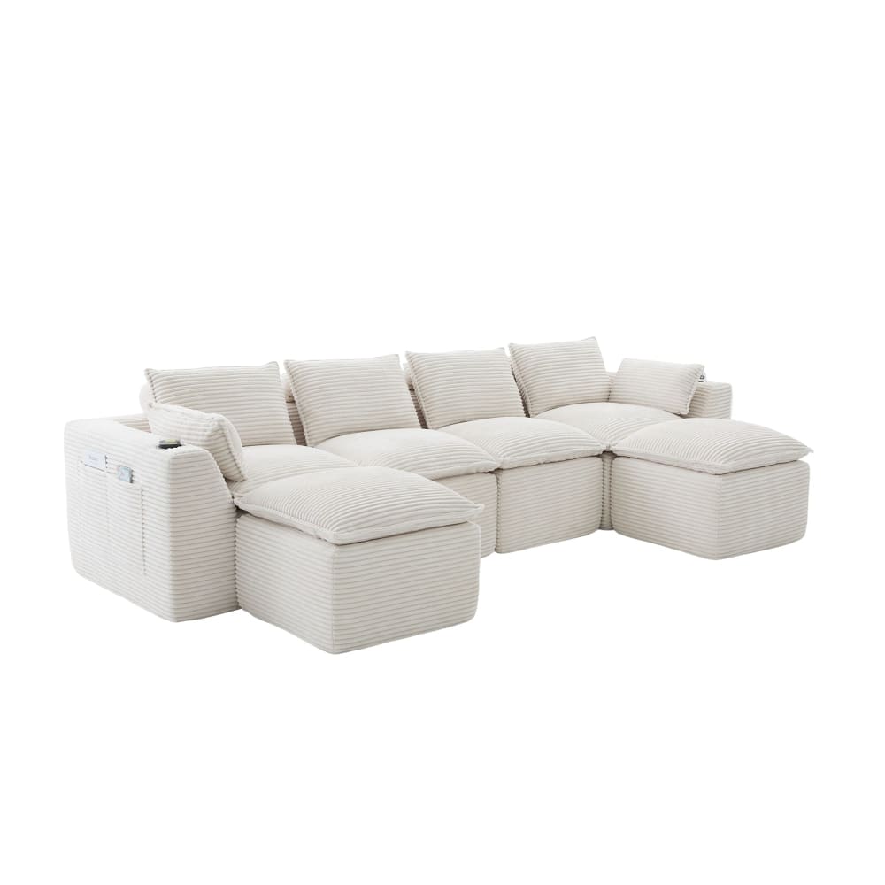 wohnli-moebel-suche-M26126107 Wohnli Möbelsuche - Modulares 4-Sitzer-Sofa mit 2 Hockern und Kissen