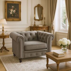 wohnli-moebel-suche-M26126831-1 Grand fauteuil Chesterfield - Sessel mit Samtbezug Taupe 111x82x72cm Samt Taupe Menzzo Sofas und Sessel Sessel, Poufs und Fußbänke Sessel