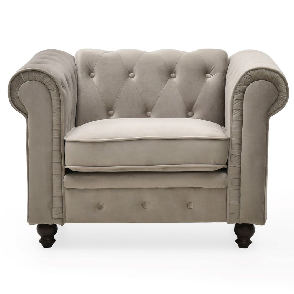 wohnli-moebel-suche-M26126831 Wohnli Möbelsuche - Grand fauteuil Chesterfield - Sessel mit Samtbezug Taupe