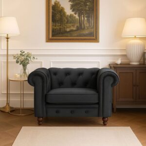 wohnli-moebel-suche-M26126845-1 Grand fauteuil Chesterfield - Sessel mit Samtbezug Schwarz 111x82x72cm Samt Schwarz Menzzo Sofas und Sessel Sessel, Poufs und Fußbänke Sessel