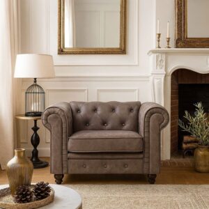 wohnli-moebel-suche-M26127088-1 Grand fauteuil Chesterfield - Sessel Vintage 111x82x72cm Stoff Braun Menzzo Sofas und Sessel Sessel, Poufs und Fußbänke Sessel