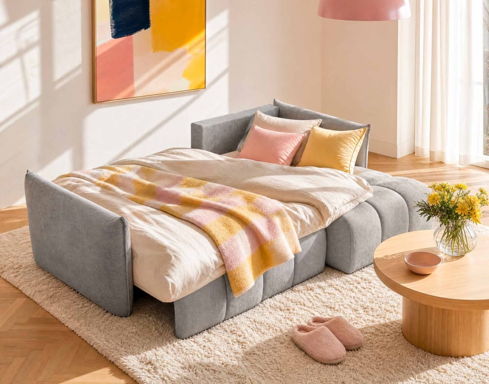Ambroise - Canapé d'angle droit 4 places convertible avec coffre en 245x89x167cm Samt Grau Best Mobilier Sofas und Sessel Sofas Ecksofas