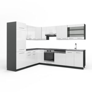 wohnli-moebel-suche-M26128151 Wohnli Möbelsuche - Eckküche ohne Arbeitsplatte Weiß Hochglanz/Anthrazit 287x81.6cm