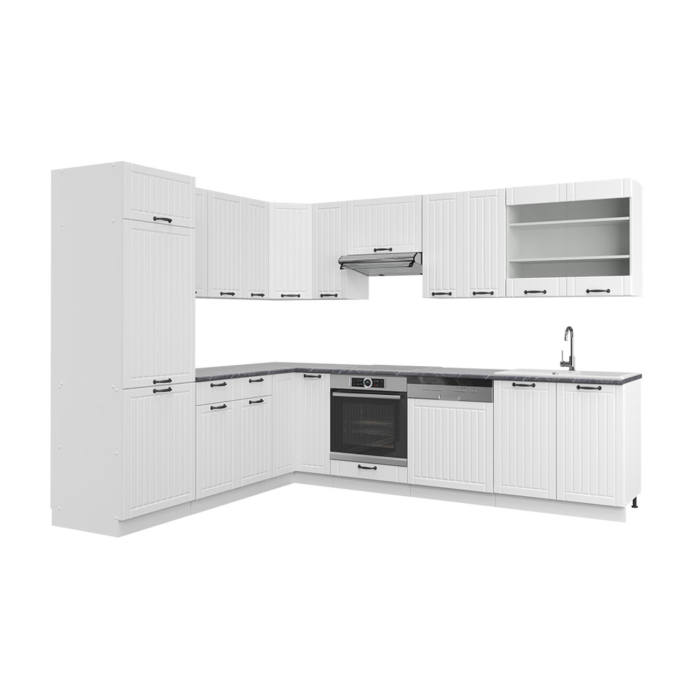 wohnli-moebel-suche-M26128171 Wohnli Möbelsuche - Eckküche ohne Arbeitsplatte Weiß Landhaus/Weiß 287x81.6cm