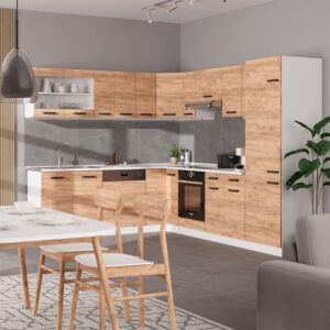wohnli-moebel-suche-M26128209-1 Eckküche AP Anthrazit Goldkraft Eiche/Weiß 287x81.6cm 287x82x60cm Spanplatte Braun Vicco Möbel Küchenmöbel Küchenunterschränke