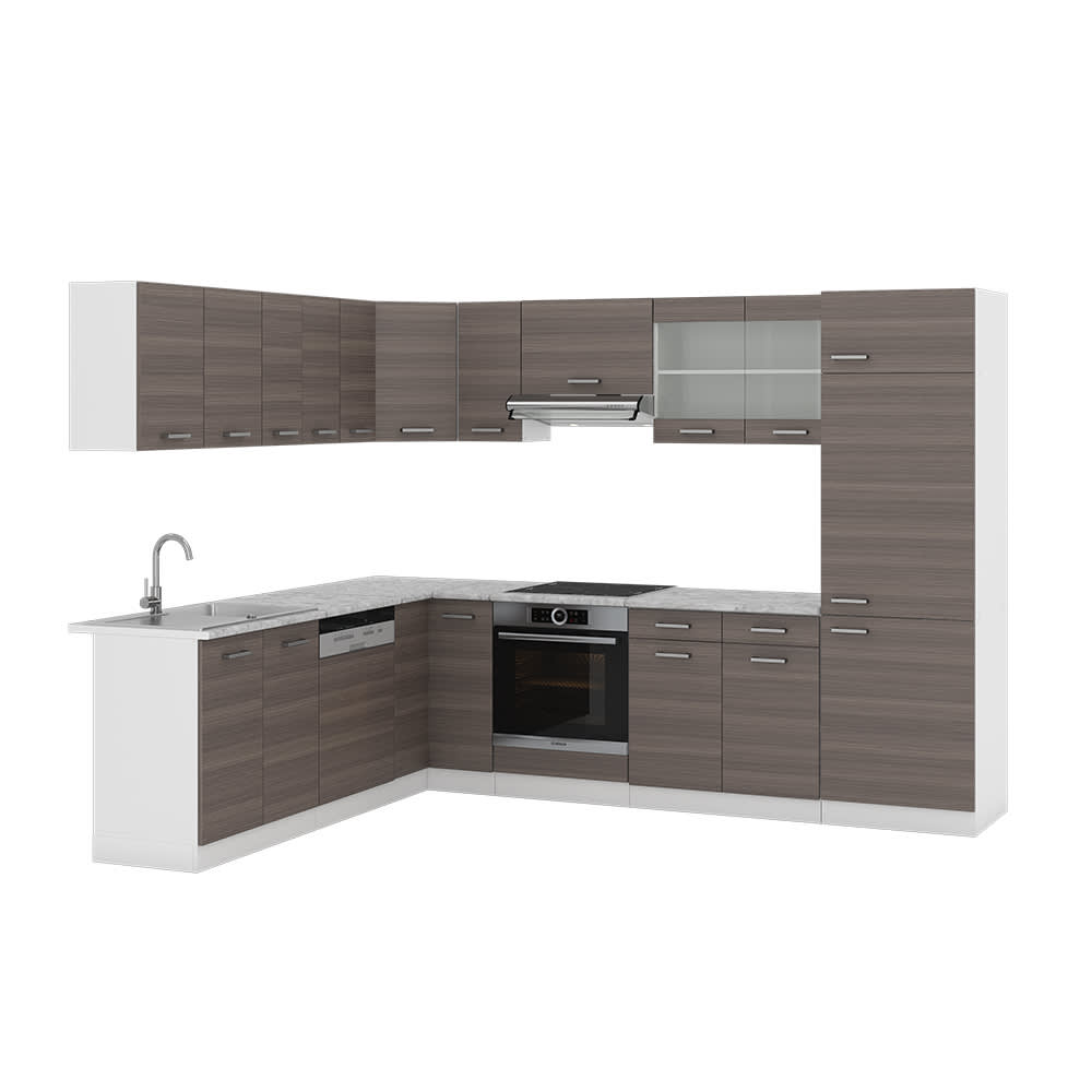 wohnli-moebel-suche-M26128217 Wohnli Möbelsuche - Eckküche ohne Arbeitsplatte Edelgrau/Weiß 287x81.6cm