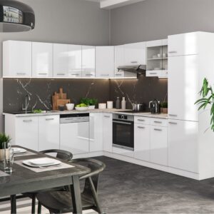 wohnli-moebel-suche-M26128223-1 Eckküche ohne Arbeitsplatte Weiß Hochglanz/Weiß 287x81.6cm 287x82x46cm Spanplatte Weiß Vicco Möbel Küchenmöbel Küchenunterschränke