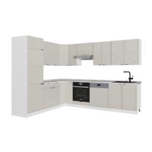 wohnli-moebel-suche-M26128259 Wohnli Möbelsuche - Eckküche ohne Arbeitsplatte GrauBeige/Weiß 287x81.6cm