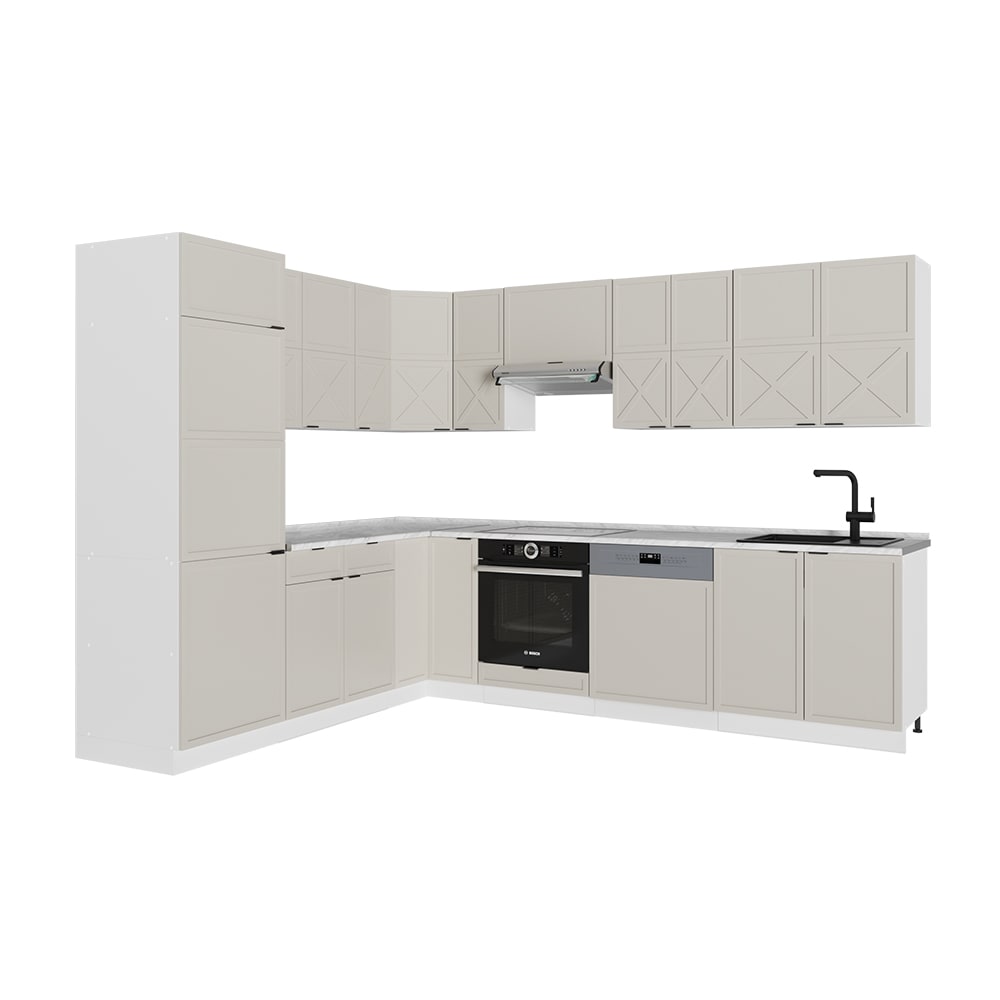 wohnli-moebel-suche-M26128259 Wohnli Möbelsuche - Eckküche ohne Arbeitsplatte GrauBeige/Weiß 287x81.6cm