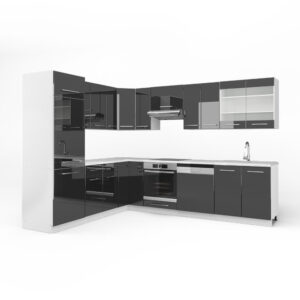 wohnli-moebel-suche-M26128260 Wohnli Möbelsuche - Eckküche ohne Arbeitsplatte Anthrazit Hochglanz/Weiß 287x81.6cm