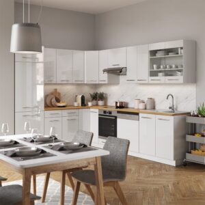 wohnli-moebel-suche-M26128261-1 Eckküche ohne Arbeitsplatte Weiß Hochglanz/Weiß 287x81.6cm 287x82x46cm Spanplatte Weiß Vicco Möbel Küchenmöbel Küchenunterschränke
