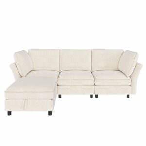 Wohnli Möbelsuche - Ecksofa aus Chenille mit Hocker und Stauraum 225x137x84 cm