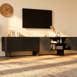 TV-Lowboard mit 4 Türen für 75-Zoll Fernseher 180 cm Schwarz 180x55x40cm Spanplatte Schwarz MODFU Möbel Wohnzimmermöbel TV-Möbel