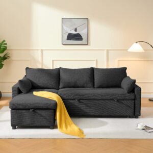 wohnli-moebel-suche-M26142219-1 3-Sitzer-Schlafsofa aus Stoff mit Chaiselongue L219 cm - 147x84x147cm Holz Grau Calicosy Sofas und Sessel Sofas Modulare Sofas