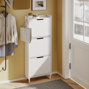 wohnli-moebel-suche-M26145401-1 Schuhschrank klappbar Weiß 50×19×131 cm FSR151-H-E-W 50x131x19cm Spanplatte Weiß SoBuy Möbel Flurmöbel Schuhschränke