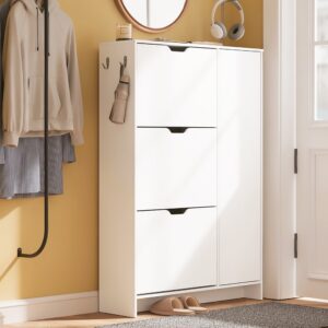 Schuhschrank mit 3 Schubladen und Tür Weiß 84×24×121 84x121x24cm Spanplatte Weiß SoBuy Möbel Flurmöbel Schuhschränke