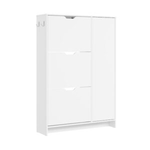 Wohnli Möbelsuche - Schuhschrank mit 3 Schubladen und Tür Weiß 84×24×121