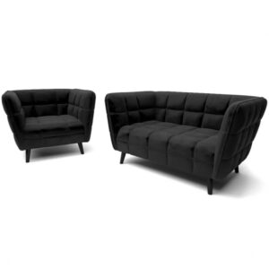 Designer-3-Sitzer-Sofa aus schwarzem Samt 200x78x200cm Samt Schwarz MSO Sofas und Sessel Sofas 2-Sitzer-Sofas & 3-Sitzer-Sofas