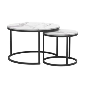 Wohnli Möbelsuche - Set aus 2 Stapeltische - L70 cm - Marmordekor und Schwarz