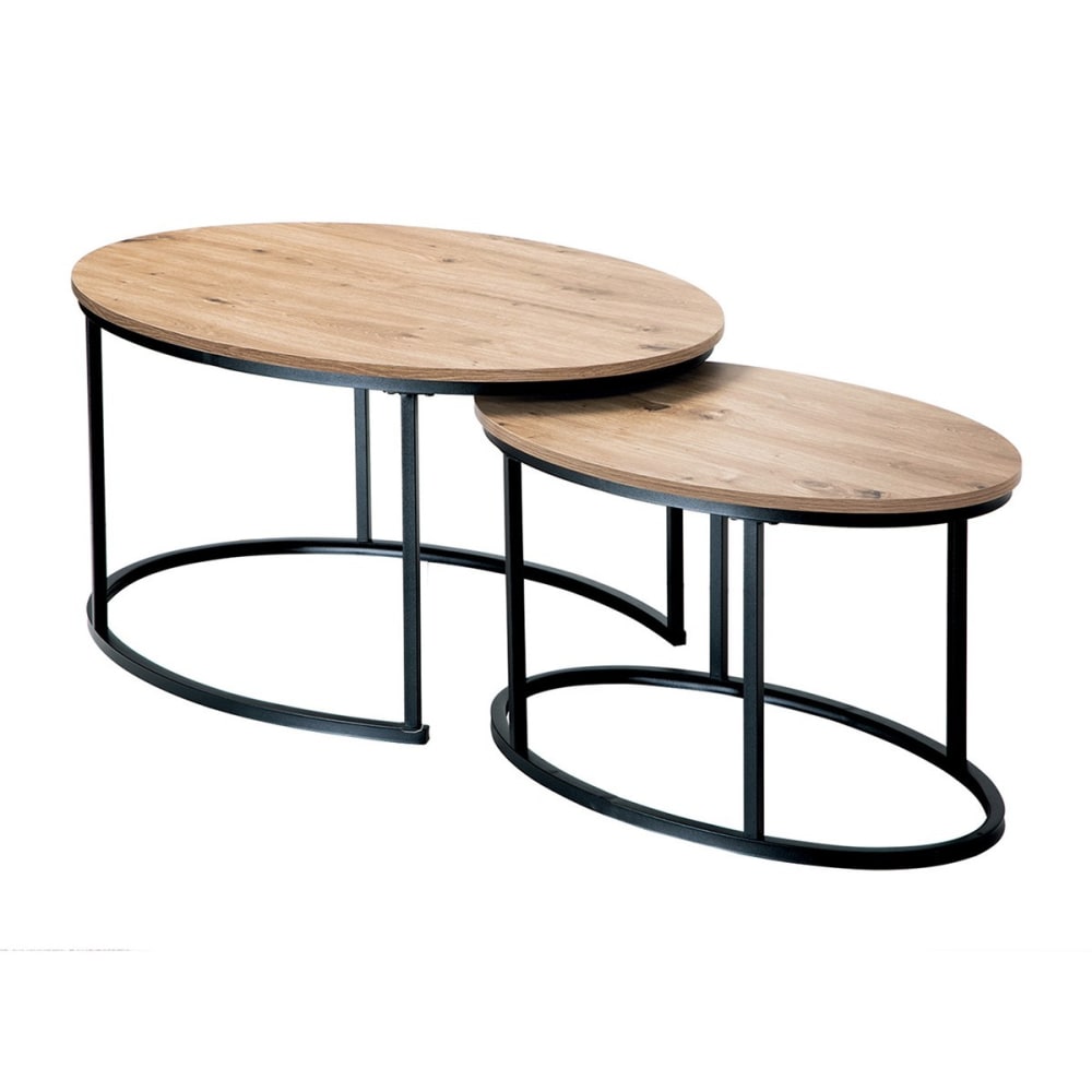 Wohnli Möbelsuche - 2er-Set ovale ineinanderstellbare Couchtische in Eichenoptik L90 cm