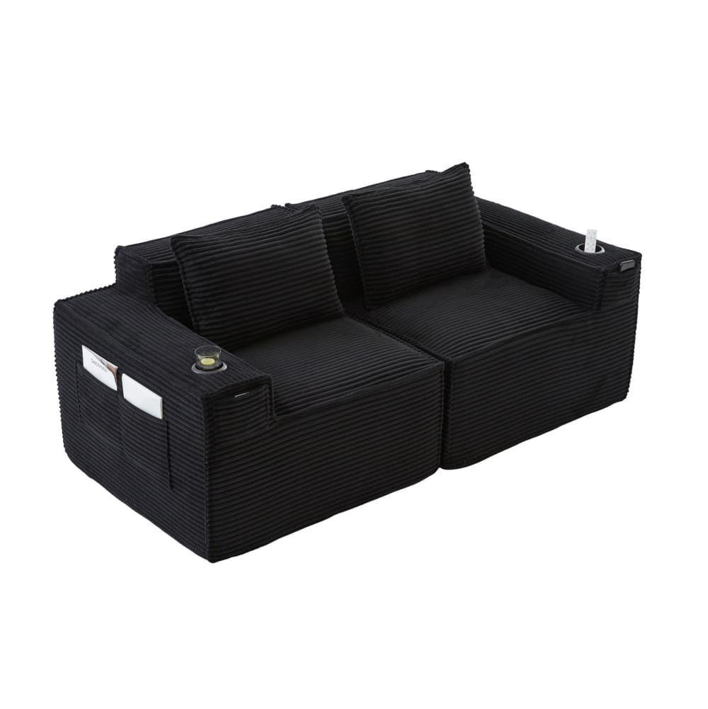 wohnli-moebel-suche-M26151904 Wohnli Möbelsuche - 2-Sitzer-Sofa aus Kord mit Getränkehaltern 188x90x75 cm