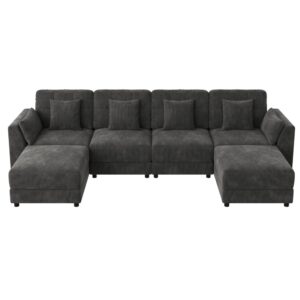 wohnli-moebel-suche-M26151961 Wohnli Möbelsuche - Modulares Ecksofa aus Chenille mit LED und Hockern 292x135x82 cm