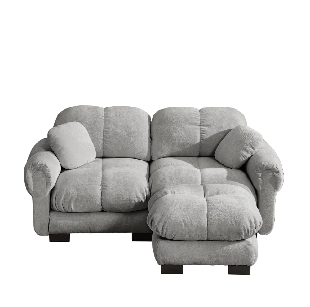 Wohnli Möbelsuche - Ecksofa aus Chenille mit Ottomane und Steppdesign