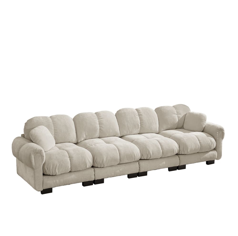 Wohnli Möbelsuche - 4-Sitzer Sofa aus Chenille mit Steppnähten und Kissen