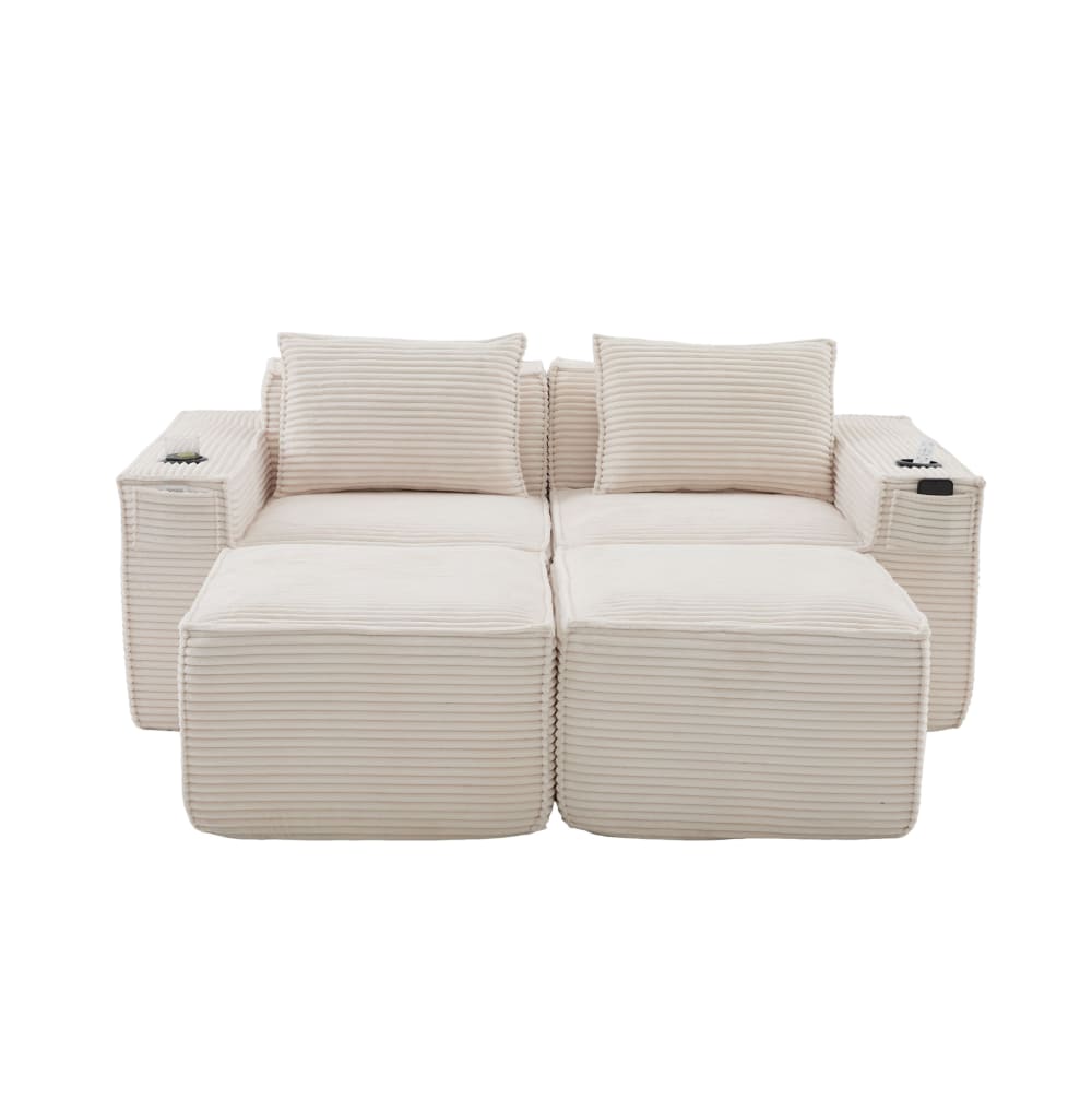 wohnli-moebel-suche-M26152098 Wohnli Möbelsuche - 2-Sitzer-Sofa aus Cord mit 2 Hockern 188x162x75 cm