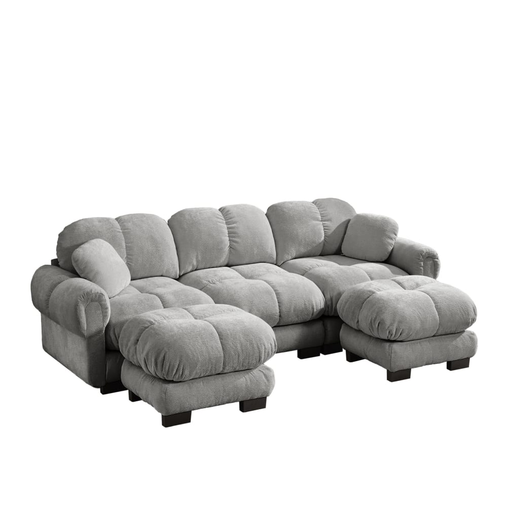 wohnli-moebel-suche-M26152119 Wohnli Möbelsuche - 3-Sitzer Sofa aus Chenille mit Ottomanen und Steppdesign