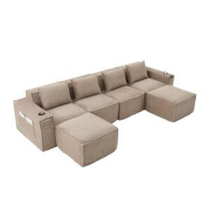 Wohnli Möbelsuche - 4-Sitzer-Sofa aus Kordstoff mit 2 Hockern 330x162x75 cm