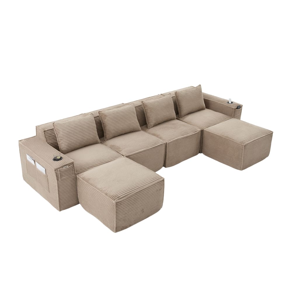 Wohnli Möbelsuche - 4-Sitzer-Sofa aus Kordstoff mit 2 Hockern 330x162x75 cm