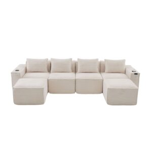 Wohnli Möbelsuche - 4-Sitzer-Sofa aus Kord mit 2 Hockern 330x162x75 cm