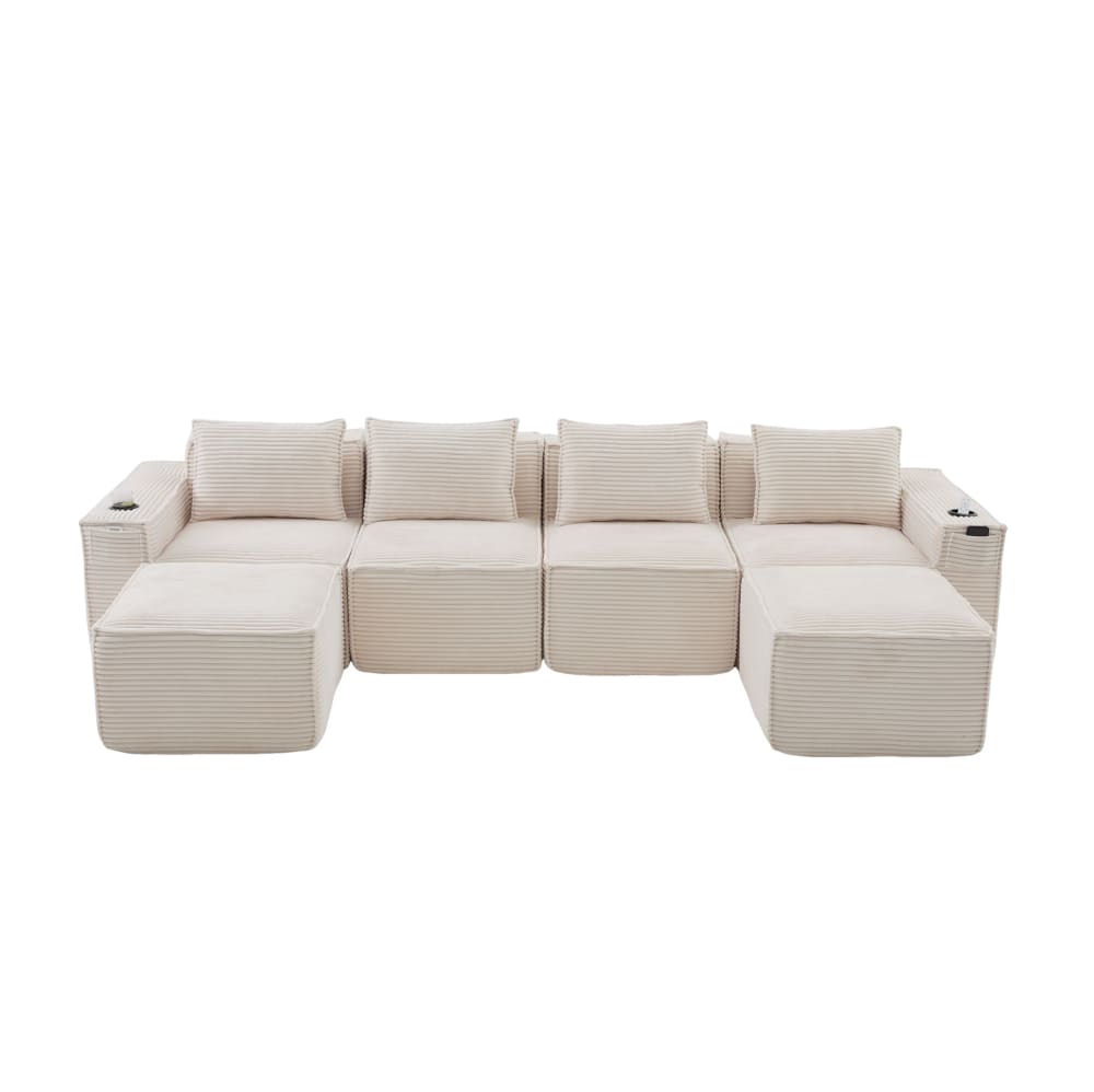 Wohnli Möbelsuche - 4-Sitzer-Sofa aus Kord mit 2 Hockern 330x162x75 cm
