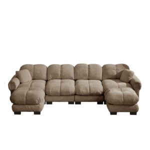 Wohnli Möbelsuche - 4-Sitzer Wohnsofa aus Chenille modular mit 2 Hockern