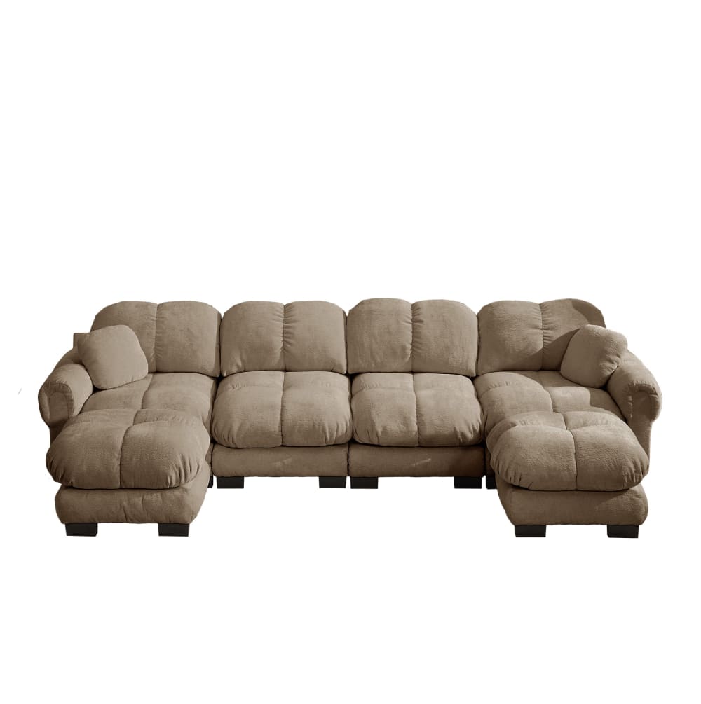 Wohnli Möbelsuche - 4-Sitzer Wohnsofa aus Chenille modular mit 2 Hockern
