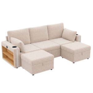 Wohnli Möbelsuche - Modulares Ecksofa aus Cord mit Stauraum und LED 190x130x85 cm