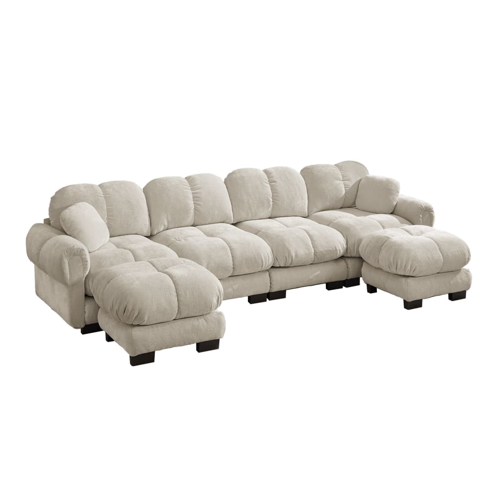 Wohnli Möbelsuche - Ecksofa aus Chenille modular mit 2 Hockern